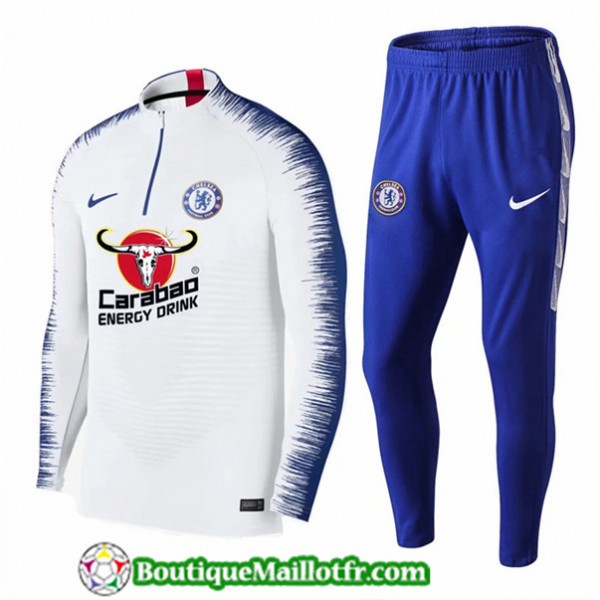 Survetement Chelsea 2019 2020 Ensemble Blanc + Short Bleu Strike Drill