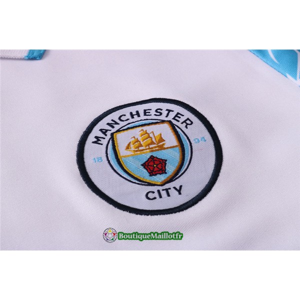 Maillot Kit Entraînement Manchester City Polo 2020 Training Blanc/bleu