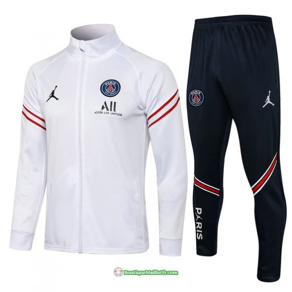 Veste Survetement Psg Jordan 2021 2022 Blanc Col H...