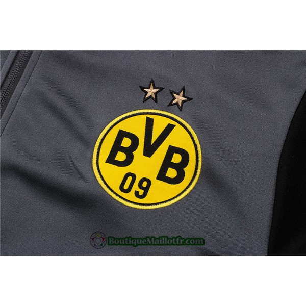 Maillot Veste Survetement Borussia Dortmund 2021 2022 Gris Foncé Col Haut