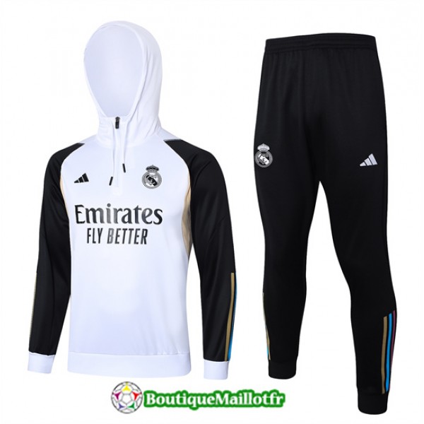 Survetement Sweatshirt Real Madrid Enfant 2024 2025 à Capuche Blanc