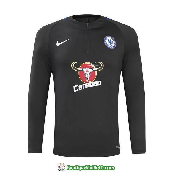 Survetement Chelsea 2017-2018 Fermeture Eclair Noir Bleu